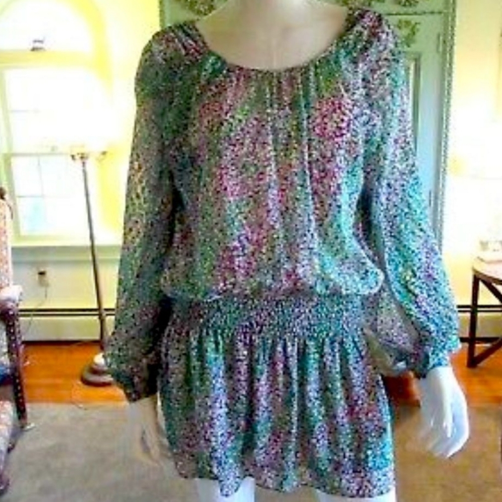 BCBGMaxAzria 100% Silk Long Split Sleeve Tunic Top - Picture 16 of 16